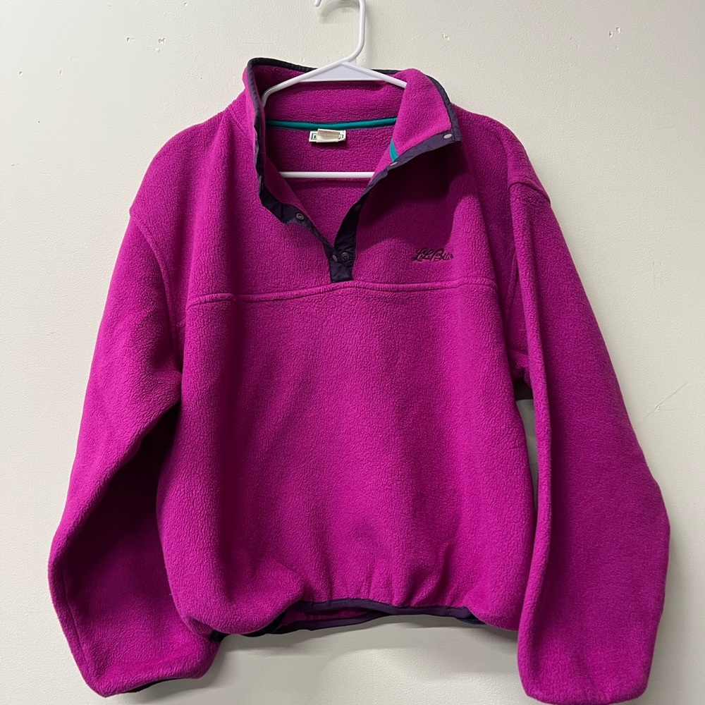 L.L. Bean Women's Magenta Fleece Pullover Sweater vintage Y2K 1/4 snap